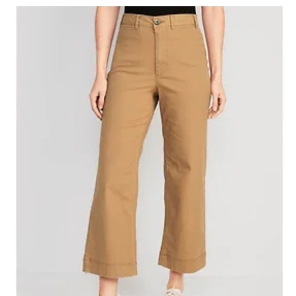 Old Navy High Rise Chino Wide Leg Crop Pants Womens 4 Petite Tan Minimalist Boho